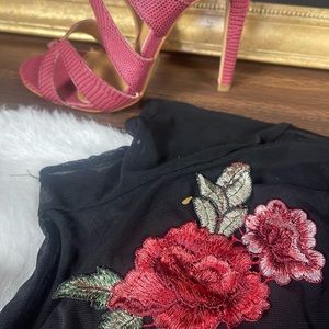 TMG Floral Appliqué Sheer Dress
